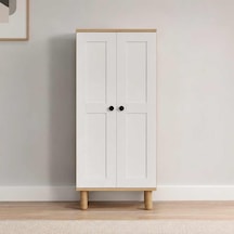 Ayka 2 Kapaklı 5 Raflı ve Çok Amaçlı Dolap Beyaz - Ceviz 129x60x37 cm