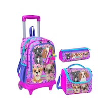 Coral High Pembe Köpek Üçlü Çekçek Işıklı Tekerlekli Çanta Seti - Kız Çocuk