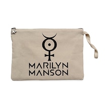 Marilyn Manson Logo 2 Krem Clutch Astarlı Cüzdan / El Çantası Krem