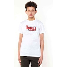 Tshirthane The Umbrella Academy Logo&Yazi Baskılı Unisex Çocuk Beyaz T-Shir