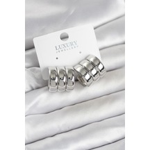 Pirinç Gümüş Renk Üçlü Görünüm Kadın Küpe - Tj-bkp11756 Çok Renkli