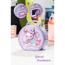 Porsima 040-1 Metal Şifreli Kilitli Yuvarlak Kumbara Lila 15x15cm