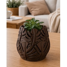 Monstera Yaprak Tasarımlı Vazo Kahverengi