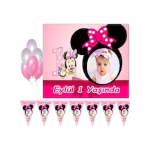 Minnie 1 Yaş Çocuğunuza Özel Fotoğraflı Afiş Ve Flama Seti, Doğum