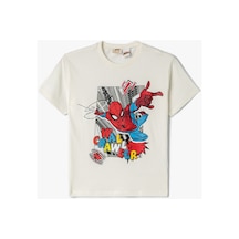 Koton T-shirt Spiderman Baskılı Lisanslı Kısa Kollu Bisiklet Yaka Pamuklu Ekru 4skb10079tk