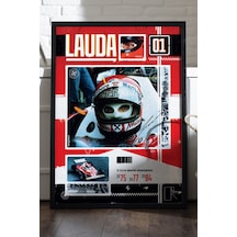 Niki Lauda Formula 1 Siyah Ahşap Çerçeveli Poster, Dekoratif Araba Duvar Tablosu