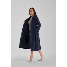 Lacivert Buklet Kaşe Oversize Kaban Lacivert
