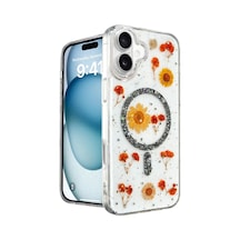 Newface Apple Apple iPhone Uyumlu  16 Kılıf Daisy Simli Magsafe Kapak - Siyah Şeffaf