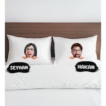 Bk Gift Kişiye Özel Karikatürlü Pamuklu Yastık Kılıfı Ve Göz Bandı Çift Uyku Seti-3, Tasarım Ev Tekstili, Uyku Bandı, Ev Hediyesi