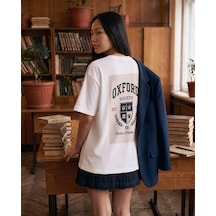 Black Nova Oversize Baskılı Unisex Tişört Oxford Club Beyaz