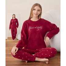 Boyraz Kadın Kışlık Bisiklet Yaka Soft Kadife Pijama Takımı 07012 - 1 Adet Kırmızı