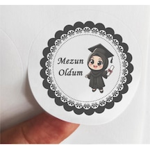 48 Adet 4 Cm Kız Çocuk Siyah Mezun Oldum Mezuniyet Baskılı Mat Etiket Sticker
