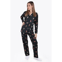 Lukitus Desenli Süet Kadın Büyük Beden Battal Pijama Takımı Byrz-ayck Yeşil