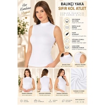 Kadın Balıkçı Yaka Sıfır Kol Atlet Beyaz, Esnek Kumaş, Vücuda Oturan Basic Kolsuz Body - Ryl - 2614