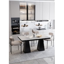 Avvio Pietro Lake Mdf Ayak Teddy Sandalye 80x120 Yemek Masası Mutfak Masası 4 Kişilik Masa Sandalye Takım Düz Beyaz
