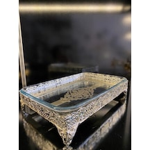 Platin Metal Standlı Borcamlı Dikdörtgen Sıcak Soğuk Servis Sunum