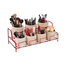Edora Home Çok Amaçlı Kırmızı Makyaj Organizer, Banyo Düzenleyici - 7 Bölmeli Metal Kırmızı