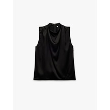 Koton Degaje Yaka Kolsuz Saten Bluz Siyah 5sak60477uw Siyah
