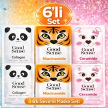 Hayvan Serisi 6 Lı Kağıt Yüz Maskesi Seti Panda Kolajen Tiger Niacinamide Rabbit Ceramide Bakım
