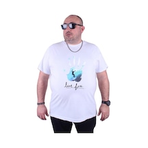 Starbattal Büyük Beden Erkek Sıfır Yaka Tişört Surf 23117 Beyaz-Beyaz Çok Renkli