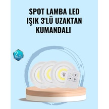 Northcity 3'lü Kablosuz Led Spot Lamba - Uzaktan Kumandalı, Yapışkanlı Ve Pille Çalışan Ev Ofis Kamp Aydınlatması Açık Beyaz