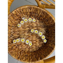 Şehrazat Handmade Büyük Boy Papatyali Mandal Toka Krem