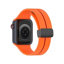 Forzacase Apple Uyumlu  Watch 8 45 Mm İçin Manyetik Tokalı 22mm Silikon Kordon Kayış - Fc272 Turuncu