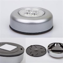 Kablosuz Spot Pilli Dokunmatik Led Lamba 3 Ledli Dolap Lambası Gümüş