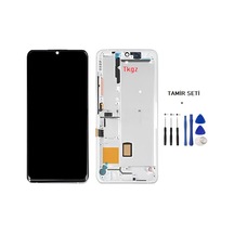 Tkgz - Xiaomi Mi Note 10 Lite Uyumlu Lcd Ekran Dokunmatik Servis Çıtalı Beyaz + Tamir Seti