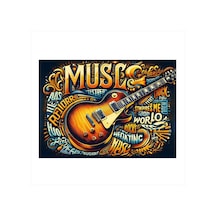 Müzik Ve Gitar Tipografisi Desenli Mdf Tablo