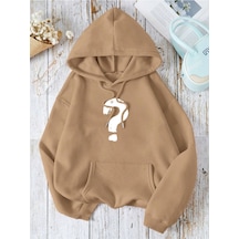 Startmore Kahverengi Unisex Kadın/erkek Soru Renkli Özel Baskılı Pamuklu Oversize Kapüşonlu