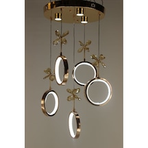 Galaksi Simli Halka Çemberli Seri Kelebek Detaylı Gold Modern Led Avize