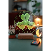 Sevgiliye 3 Kalp I Love You 16 Renk Kumandalı 3d Gece Lambası Çok Renkli