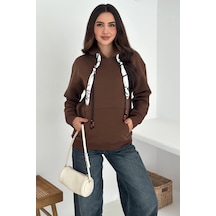 Noa & Noa Kadın Fular Detaylı Kapüşonlu Sweatshirt Casual Charm Kahverengi