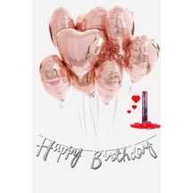 Kalp Desenli 10 Adet Gül Kurusu Helyum Uyumlu Folyo Konfeti Happy Birthday Sevgili Özel Gün Balon Pembe