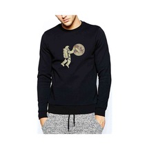 Astronot Cleaner Baskılı Siyah Erkek Örme Sweatshirt