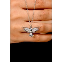 Roza Silver Oniks Taşlı Rodyum Anka Kuşu Gümüş Kolye
