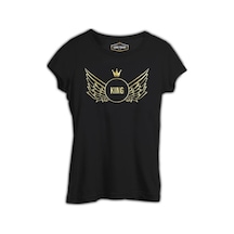 King Writing With A Crown And Wings Siyah Kadın Tshirt 001