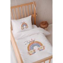 %100 Pamuk Saten Isme Özel Isimli 100x150 Bebek Yatak Nevresim Seti Çiçekli Gökkuşağı