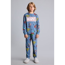 Defacto %100 Pamuk Marvel Comics Baskılı Uzun Kollu Üst Lastikli Paça Alt Pijama Takımı Erkek Çocuk I1327a826aube739 Mavi-be739