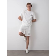 Erkek Çocuk 1983 Yazılı Pamuklu Oversize T-shirt Şortlu Takım-15797 Ekru