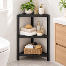 3 Katlı Modüler Üçgen Köşe Rafı Siyah 34x46x71 Cm Çok Amaçlı Çok Renkli