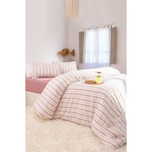 Koza Home Viento Nevresim Takımı Pamuk Bordo Kahve Çizgili Çift Kişilik 200 Bordo