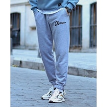 Altamira Erkek Gri Paça Lastikli Chıcago Baskılı Oversize Eşofman Alt 001