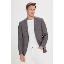 Erkek Sıyah-bordo Slim Fit Dar Kesim Mono Yaka Desenli Blazer Ceket Sıyah-bordo