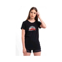 Splitly Kırmızı W Caravan Baskılı Siyah Kadın Tshirt