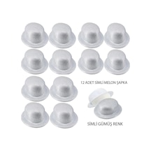 Gümüş Renk Simli Melon Yuvarlak Parti Şapkası 12 Adet - 10 Cm - Parti Ve Kutlama 0 - 99