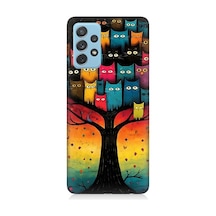 Samsung Galaxy A72 Uyumlu Ağaçtaki Kediler Ve Baykuş Desenli Silikon Kılıf