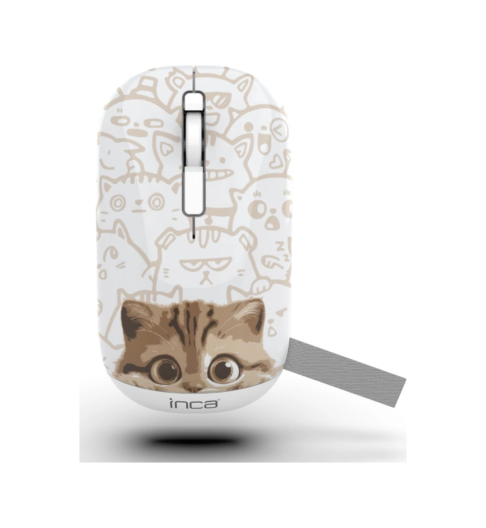 Inca Iwm-242kt Çift Mod Şarj Edilebilir Kedi Desenli Sessiz Mouse, Bluetooth 5.4 + 2.4g, 500mah, 70g, Beyaz