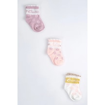 Cocole Socks Kız Çocuk Soket Çorabı 3 Lü Set Pamuklu Özel Logolu Seri & Çiçekli Desenli Çok Renkli